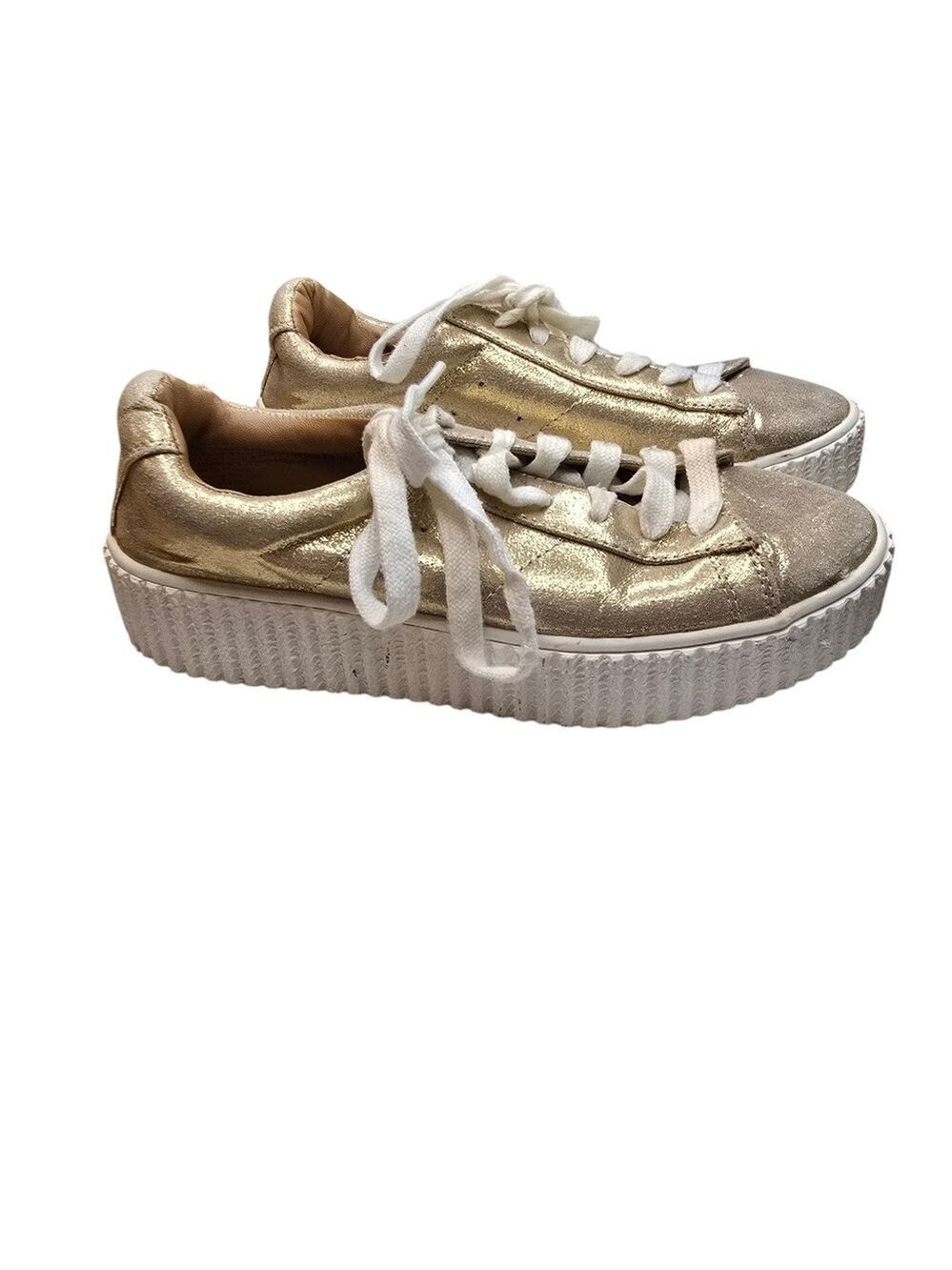 Express Gold Metallic Platform Fashion Sneakers Womens 7